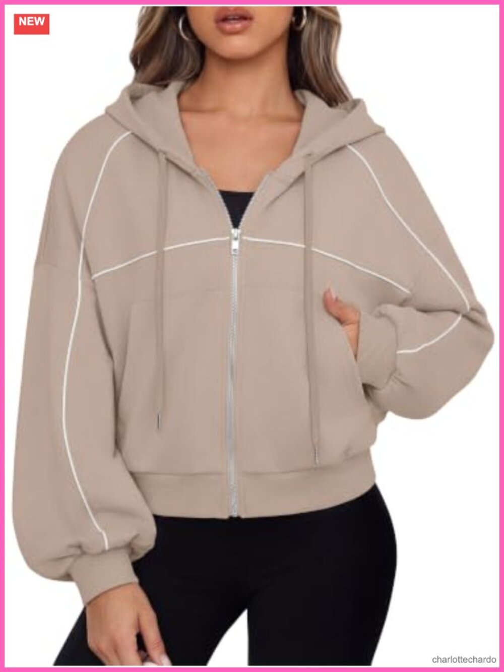 Women's Cropped Zip Up Hoodie Cotton Blend Long Sleeve Sweatshirt